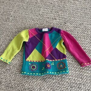 Hanna Andersson Multicolor Floral Argyle Knit Sweater - Pink, Purple, Teal, Lime